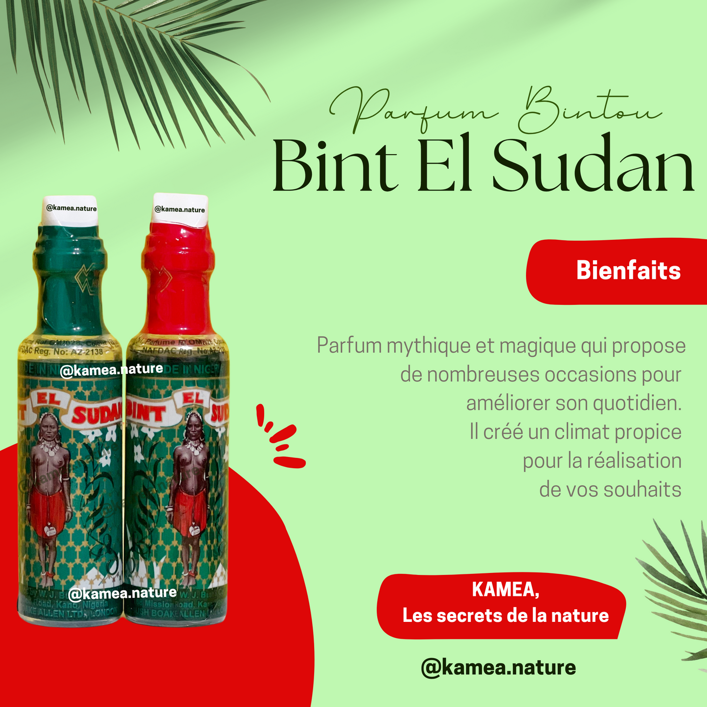 Parfum Bint El Sudan Rouge et Vert - Lot de 2 ORIGINAL - Parfum spirituel bintou - pour rituel 45x2 contenu (12ml*2)