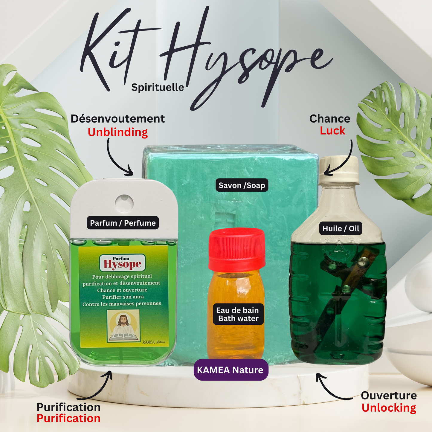 KIT spirituel HYSOPE Savon - Parfum - Huile - Déblocage - purification - chance - ouverture