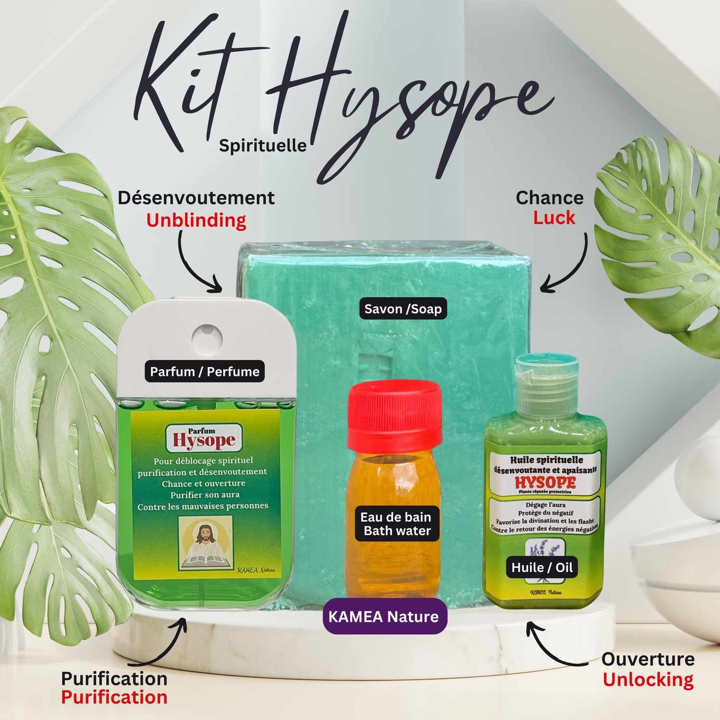 KIT spirituel HYSOPE Savon - Parfum - Huile - Déblocage - purification - chance - ouverture