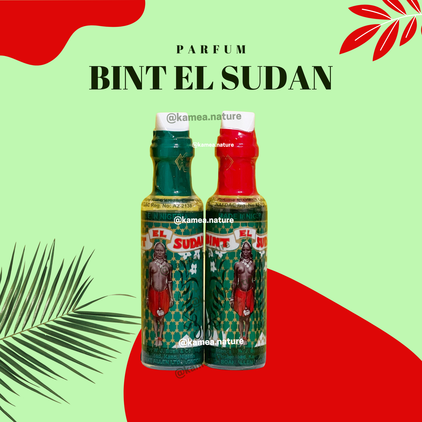 Parfum Bint El Sudan Rouge et Vert - Lot de 2 ORIGINAL - Parfum spirituel bintou - pour rituel 45x2 contenu (12ml*2)