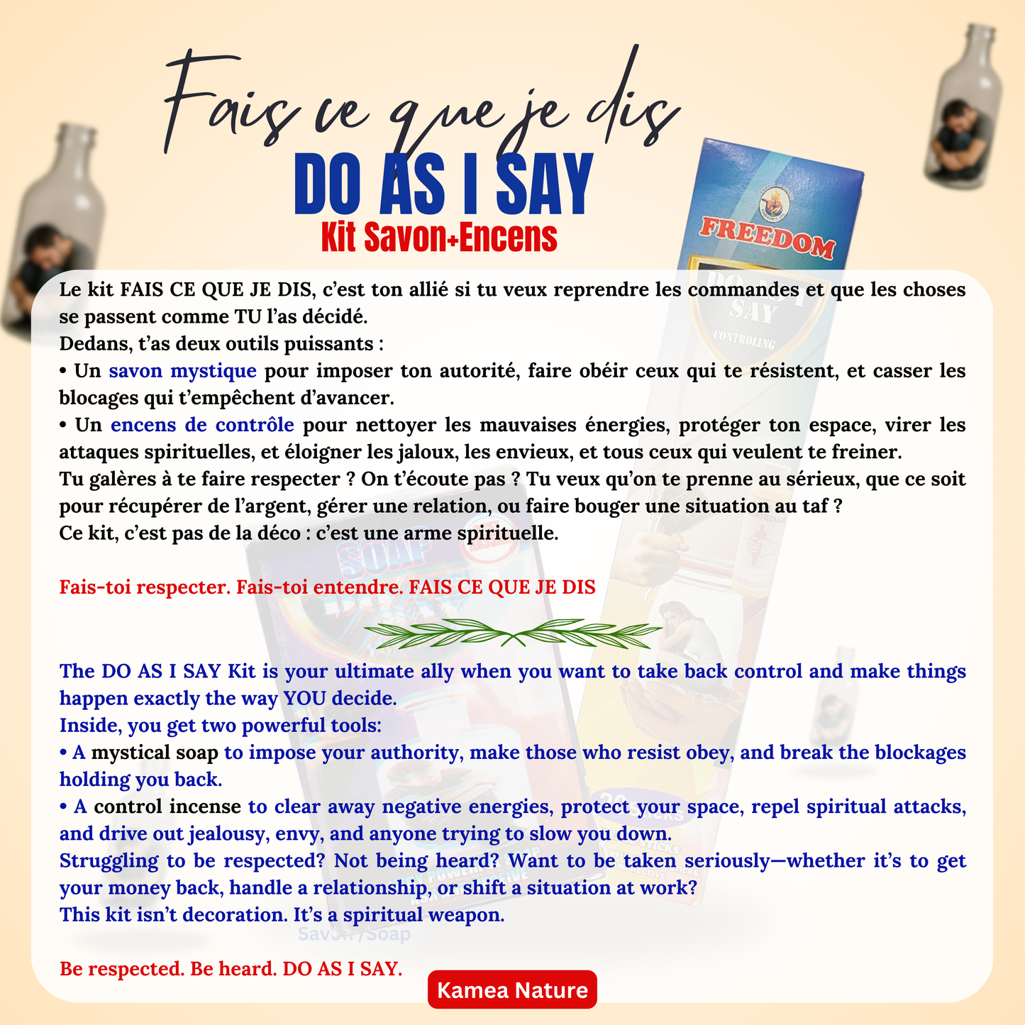 Kit spirituel DO AS I SAY - Fais ce que je dis - Encens + Savon + Parfum 50ml