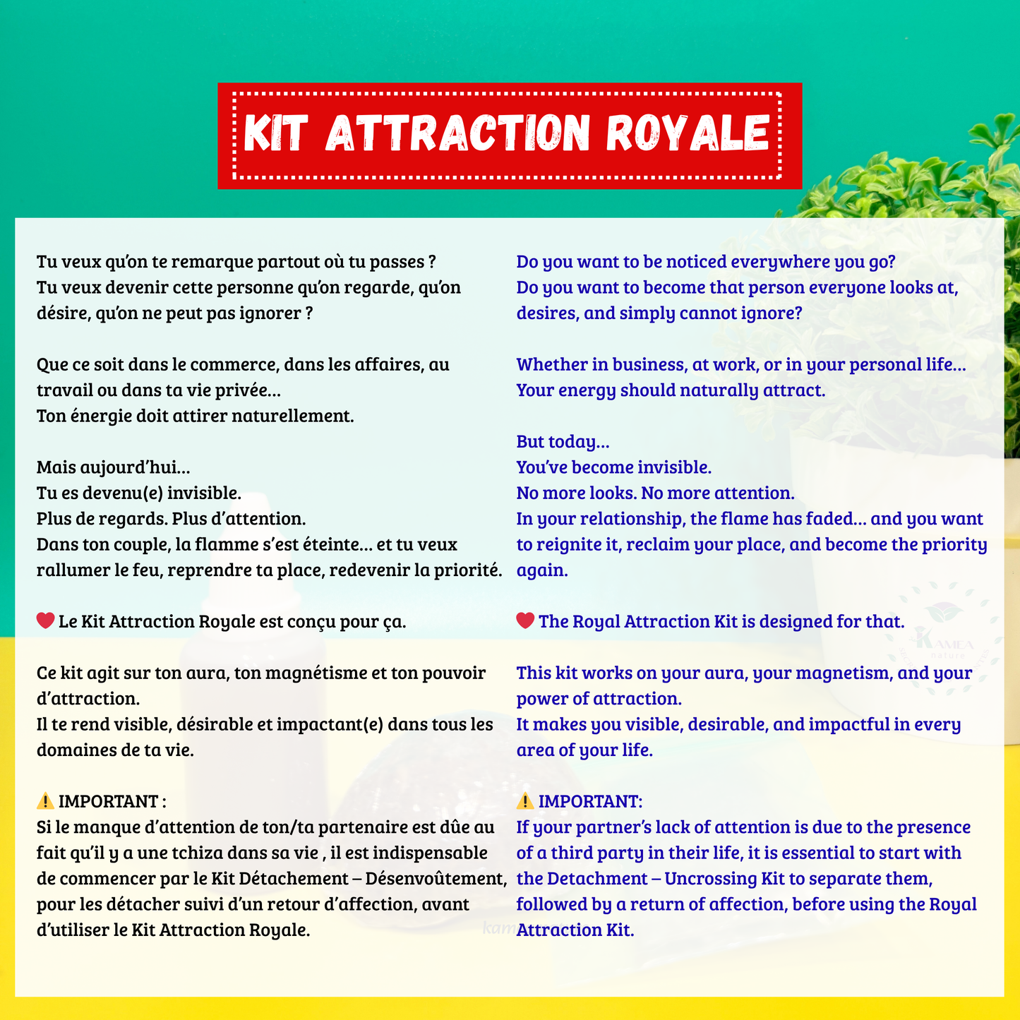 Kit Attraction Royale - puissant kit d’attraction 3 en 1 - Savon - Nass - Encens