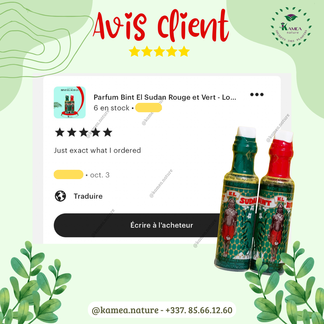Parfum Bint El Sudan Rouge et Vert - Lot de 2 ORIGINAL - Parfum spirituel bintou - pour rituel 45x2 contenu (12ml*2)