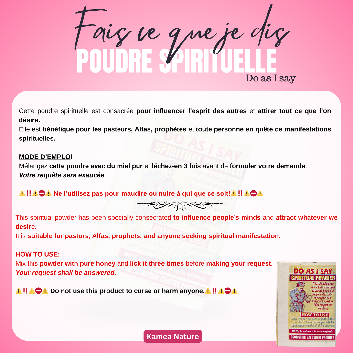 Poudre spirituelle FAIS CE QUE JE DIS