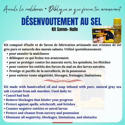 Kit de desenvoutement au sel pour annuler la malchance - savon spirituel + huile spirituelle