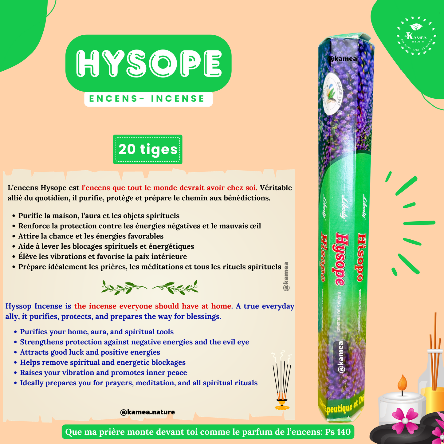 Encens HYSOPE- purification - déblocage - protection - chance